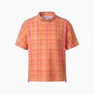 Puma x Dani Dazey Golf Polo Mock Neck Top Women's S NWT Pink Plaid